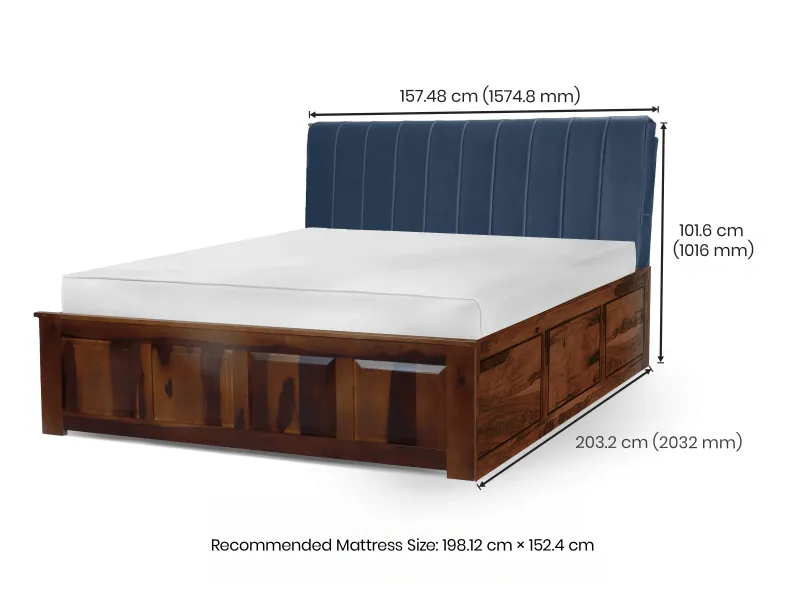 Regal Queen Hydraulic Storage Bed in Navy Blue Leatherite